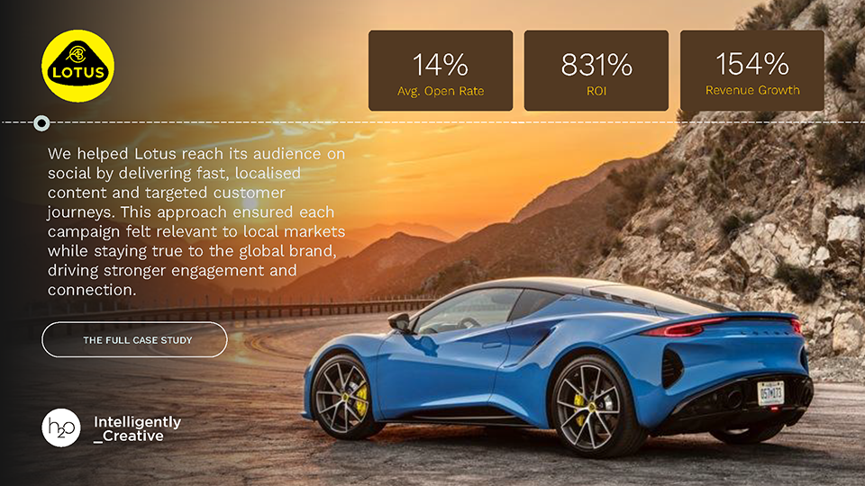 Case study slide — Lotus dark photo background with stats