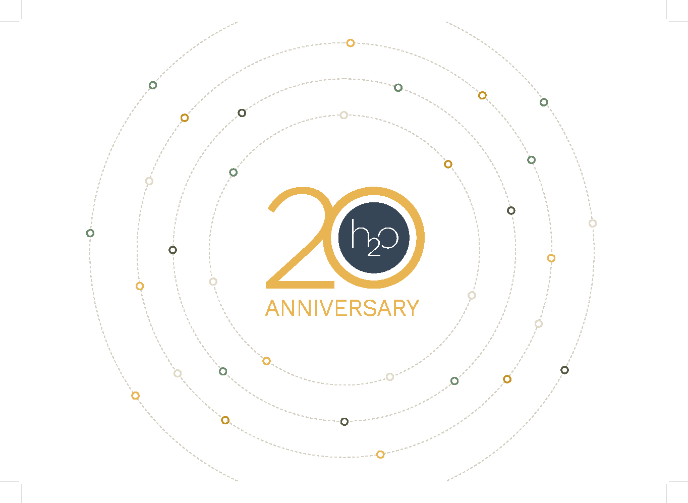 20th anniversary thank you card — front, orbiting circles with anniversary mark